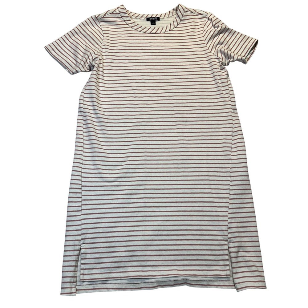Buffalo T-Shirt Dress Womens Size S Mauve‎ Cream Striped Casual Coastal Shift